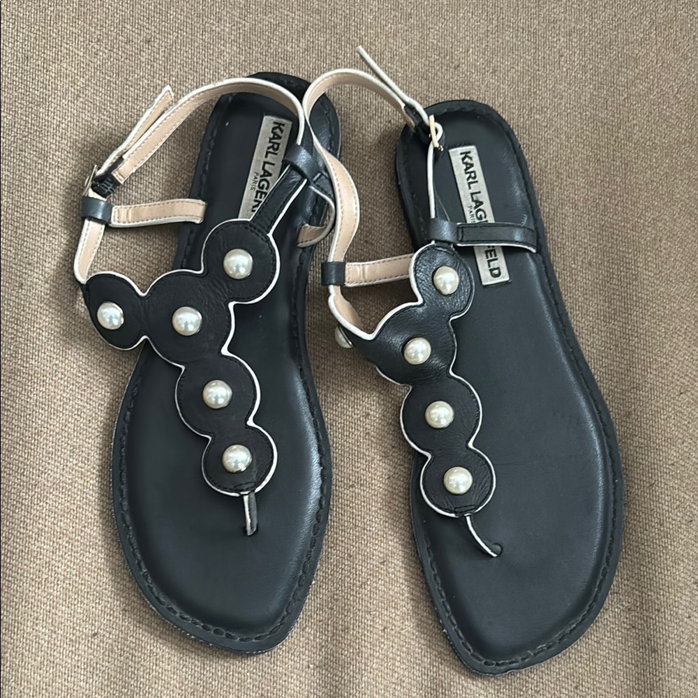 Karl Lagerfeld Black Sandals with Metallic Studs Size 9.5